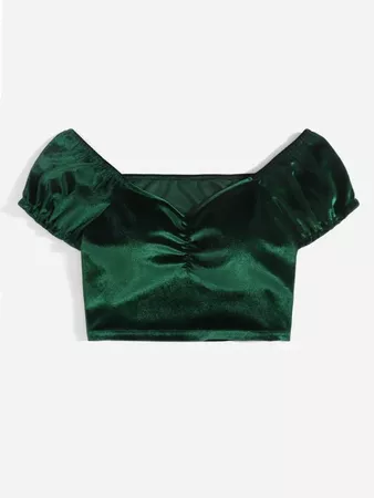 Solid Velvet Ruched Crop Tee | ROMWE USA