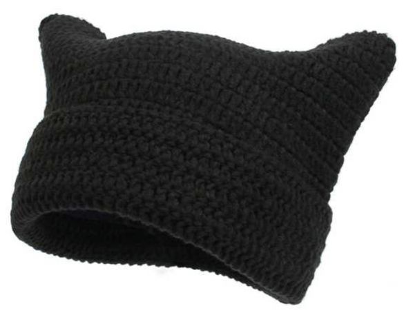 1pc Women's Handmade Black Cat Ear Knitted Hat