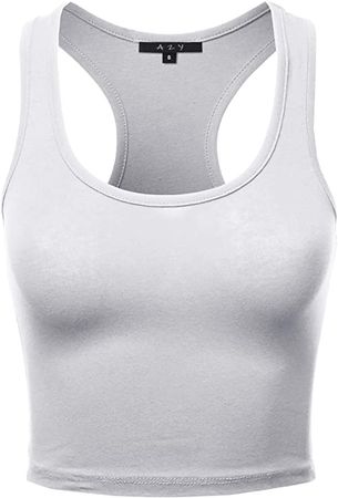 Basic Cotton Casual Scoop Neck Sleeveless Cropped Racerback Tank Tops White M at Amazon Women’s Clothing store