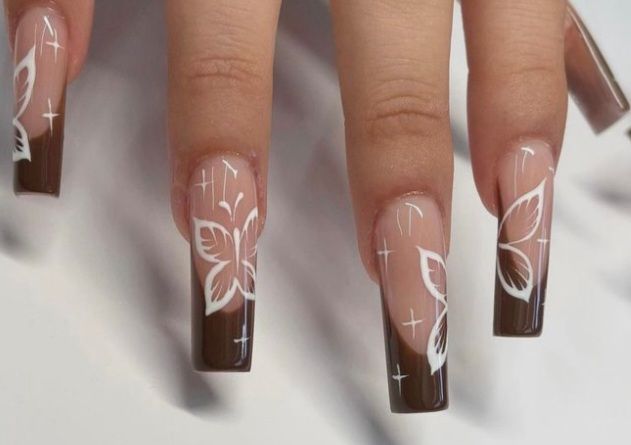 Brown French butterfly nails