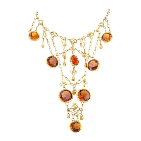 1960s Handmade Citrine Gold Bib Necklace