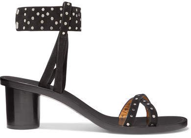 Joakee Studded Suede Sandals - Black