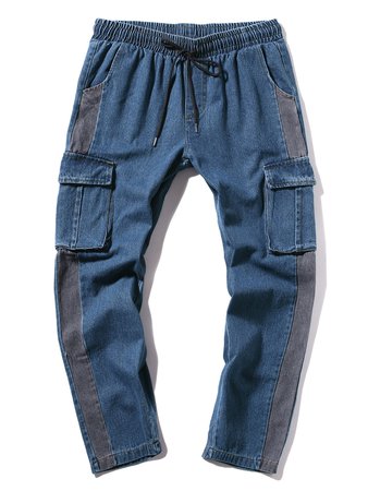 Long Straight Color Block Casual Jeans