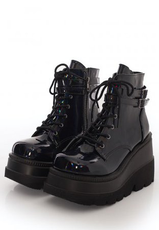 *clipped by @luci-her*Demonia - Shaker 52 Wedge Platform Hologram - Girl Shoes - Shoes - Impericon.com US