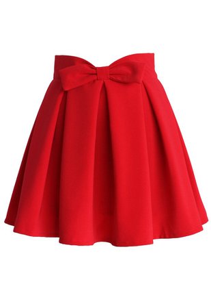 Sweet Your Heart Bowknot Pleated Skirt in Ruby - Retro, Indie and Unique Fashion