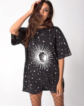 Oversized Black and White Cosmos Tshirt Dress | Sunny Kiss - Motel Rocks – motelrocks.com