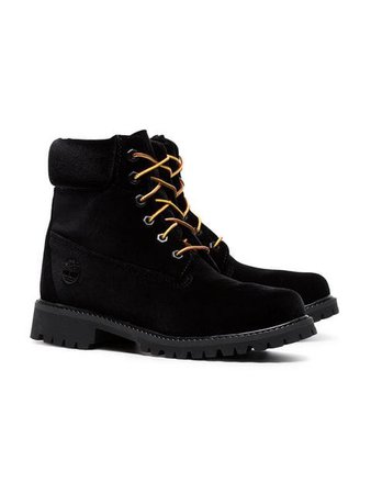 Off-White X Timberland black velvet boots