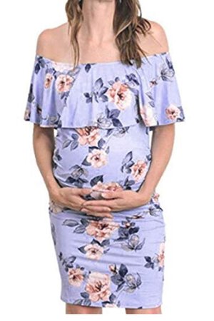 shoulder less flowery maternity