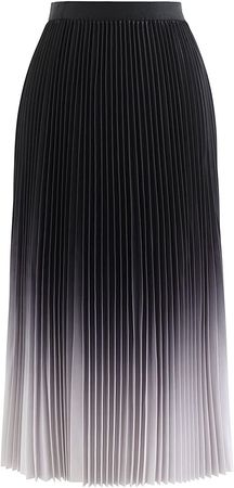 CHICWISH Women's Black Gradient Pleated Midi Skirt at Amazon Women’s Clothing store