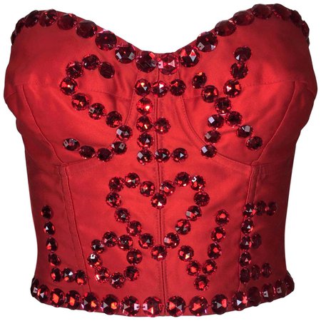 S/S 1992 Dolce and Gabbana Runway SEX and LOVE Red Crystal Corset Bustier Crop Top For Sale at 1stDibs