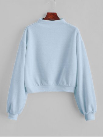 [50% OFF] [HOT] 2020 ZAFUL Pullover Mock Neck Plain Sweatshirt In LIGHT BLUE | ZAFUL
