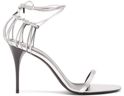 Lexi Wraparound Cage-heel Leather Sandals - Silver
