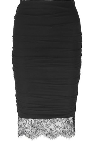 TOM FORD | Lace-trimmed ruched stretch-crepe skirt | NET-A-PORTER.COM