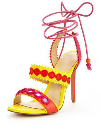 Cheap Forever Unique Harlem Tie Up Heeled Yellow/Orange Sandals for Women Online