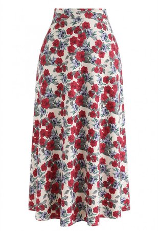 Full of Red Floral A-Line Midi Skirt - NEW ARRIVALS - Retro, Indie and Unique Fashion
