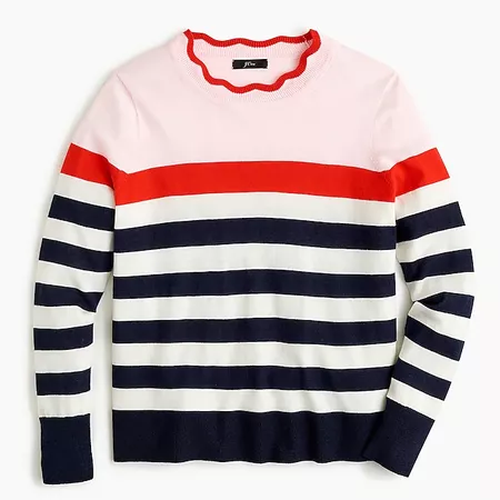 Ruffle trimmed Cooper yarn striped pullover sweater | J.Crew