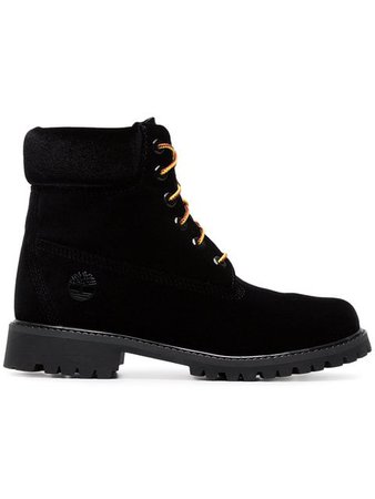 Off-White X Timberland black velvet boots