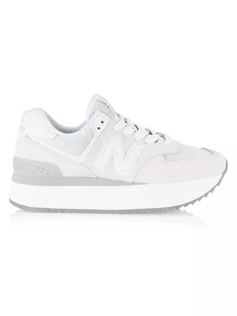 Shop New Balance 574+ Suede & Leather Platform Sneakers | Saks Fifth Avenue