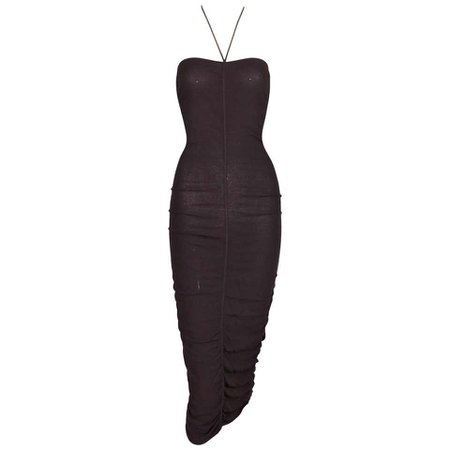 2000 Dolce and Gabbana Semi-Sheer Brown Ruched Halter Bodycon Dress For Sale at 1stdibs