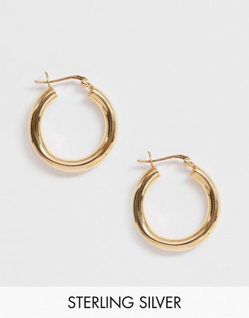 ASOS DESIGN sterling silver with gold plate tube hoop earrings in 25mm | ASOS