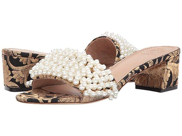 Amazon.com | Tory Burch Tatiana Beaded Slide Sandals 7 Black/Gold | Slides
