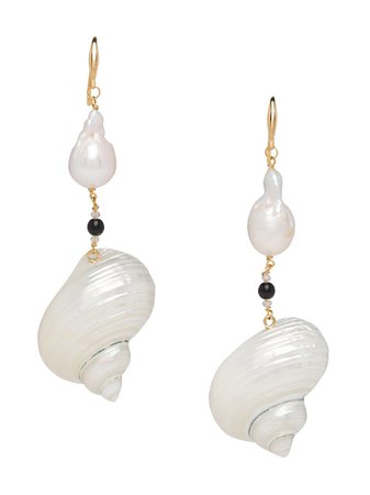 Prada Shell Drop Earrings 1JO6382DIZ White | Farfetch