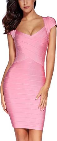 Amazon.com: meilun Women's Rayon Sexy Short Sleeve Square Neck Bandage Dress Medium Pink : Clothing, Shoes & Jewelry