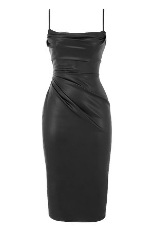 Clothing : Midi Dresses : 'Luanne' Black Vegan Leather Corset Midi Dress