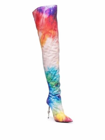 Shop Philipp Plein tie-dye print thigh high boots with Express Delivery - FARFETCH
