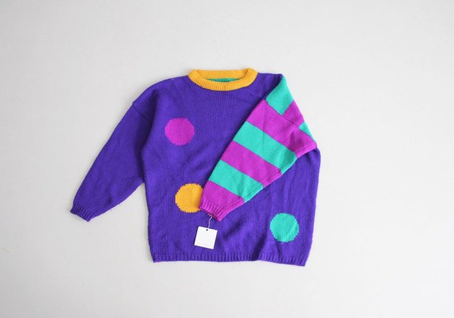 Polka dot stripe sweater bold pattern sweater purple color | Etsy