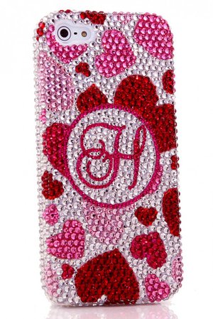 Red Pink Hearts Design Custom Bling Cell Phone Case Swarovski Crystals | IcyLuxXe on ArtFire