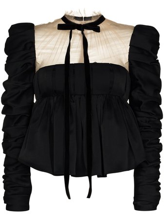 Shop KHAITE Fanny sheer neck peplum blouse with Express Delivery - FARFETCH