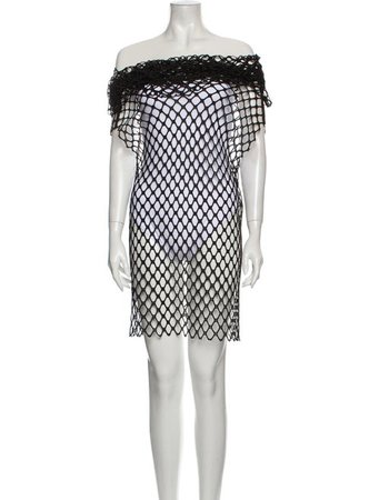 Maticevski fishnet sheer black tunic top alternative Printed Knee-Length Dress - Black Dresses, Clothing - MVS20641 | The RealReal