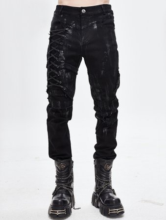Black Gothic Punk Slim Long Pants for Men - Devilnight.co.uk