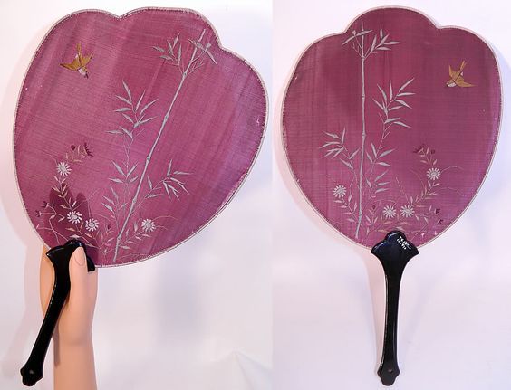 Antique Japanese Sparrow Bird Silk Embroidered Handscreen Fixed Fan