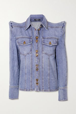 Blue Button-embellished denim shirt | Balmain | NET-A-PORTER
