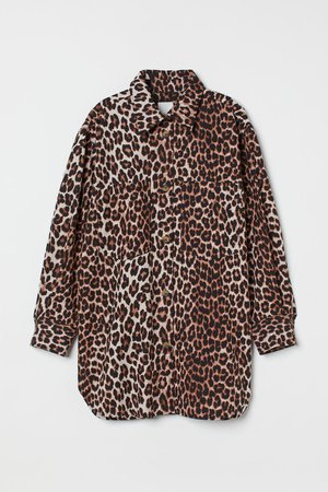 Oversized cotton shirt jacket - Beige/Leopard print - Ladies | H&M GB