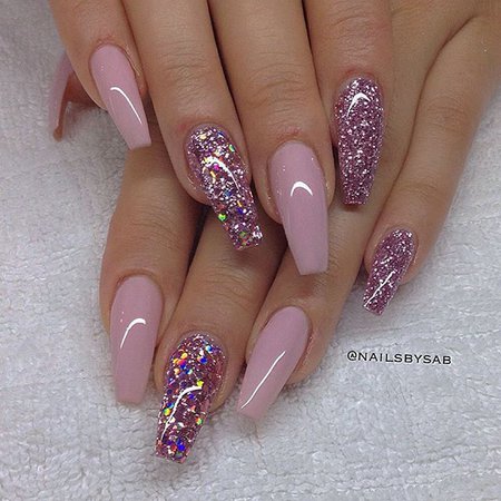 pink glitter nails acrylic - Google Search