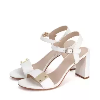 Daphne Strap Heeled Sandals White with Metallic detail | Lazada