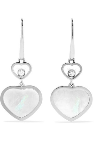Chopard | Happy Hearts 18-karat white gold, diamond and mother-of-pearl earrings | NET-A-PORTER.COM