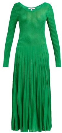 Ribbed Knit Stretch Jersey Dress - Womens - Green