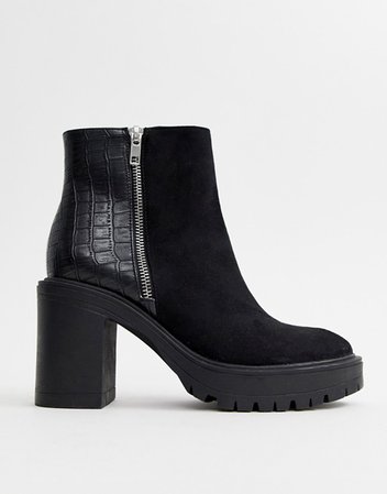 New Look | New Look mixed material chunky heeled boot in black