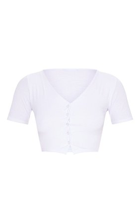 WHITE JERSEY BUTTON FRONT SHORT SLEEVE CROP TOP
