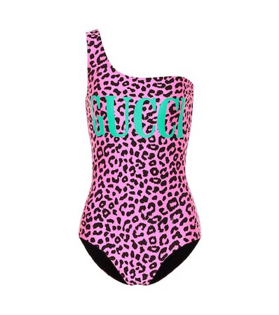 One-shoulder leopard-print swimsuit