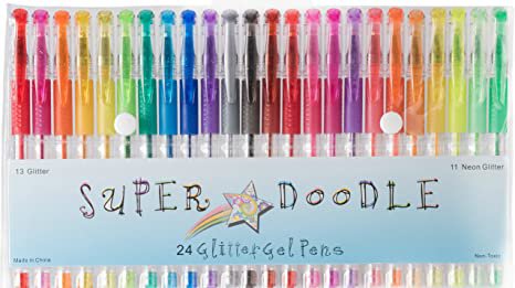 Amazon.com: Super Doodle - Glitter Gel Pens - 24 Glitter Colors - Premium Quality Gel Pen Set for Crafting, Doodling, Drawing, Scrapbooking, and Adult Coloring Books