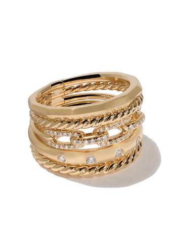 David Yurman 18kt Yellow Gold Stax Diamond Wide Ring - Farfetch
