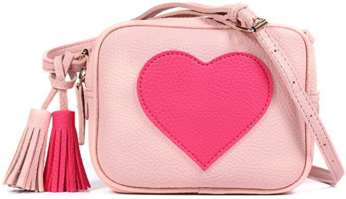 Amazon.com: Girls Crossbody Purse for Kids Women Leather Roomy Bag with Tassel Adjustable Straps Design in Italy（Pink & Rose Red） : Clothing, Shoes & Jewelry
