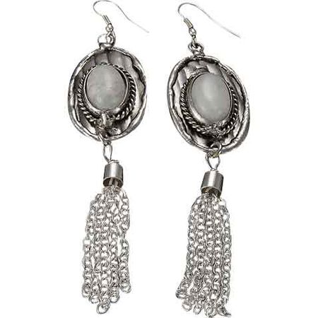 Moonstone Silver Tassel Earrings - Medieval Collectibles