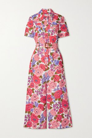 Pink Poppy belted floral-print linen jumpsuit | Zimmermann | NET-A-PORTER