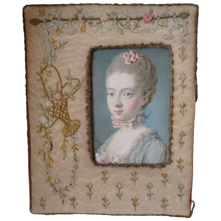 Delicious French faded grandeur moire ribbon work photo frame : basket : French faded-grandeur | Ruby Lane